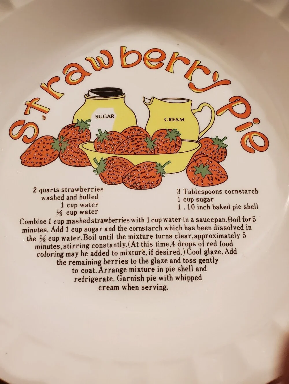 Strawberry Pie Recipe Baker Dish Pie Plate 10.5 inch Hankook Vintage